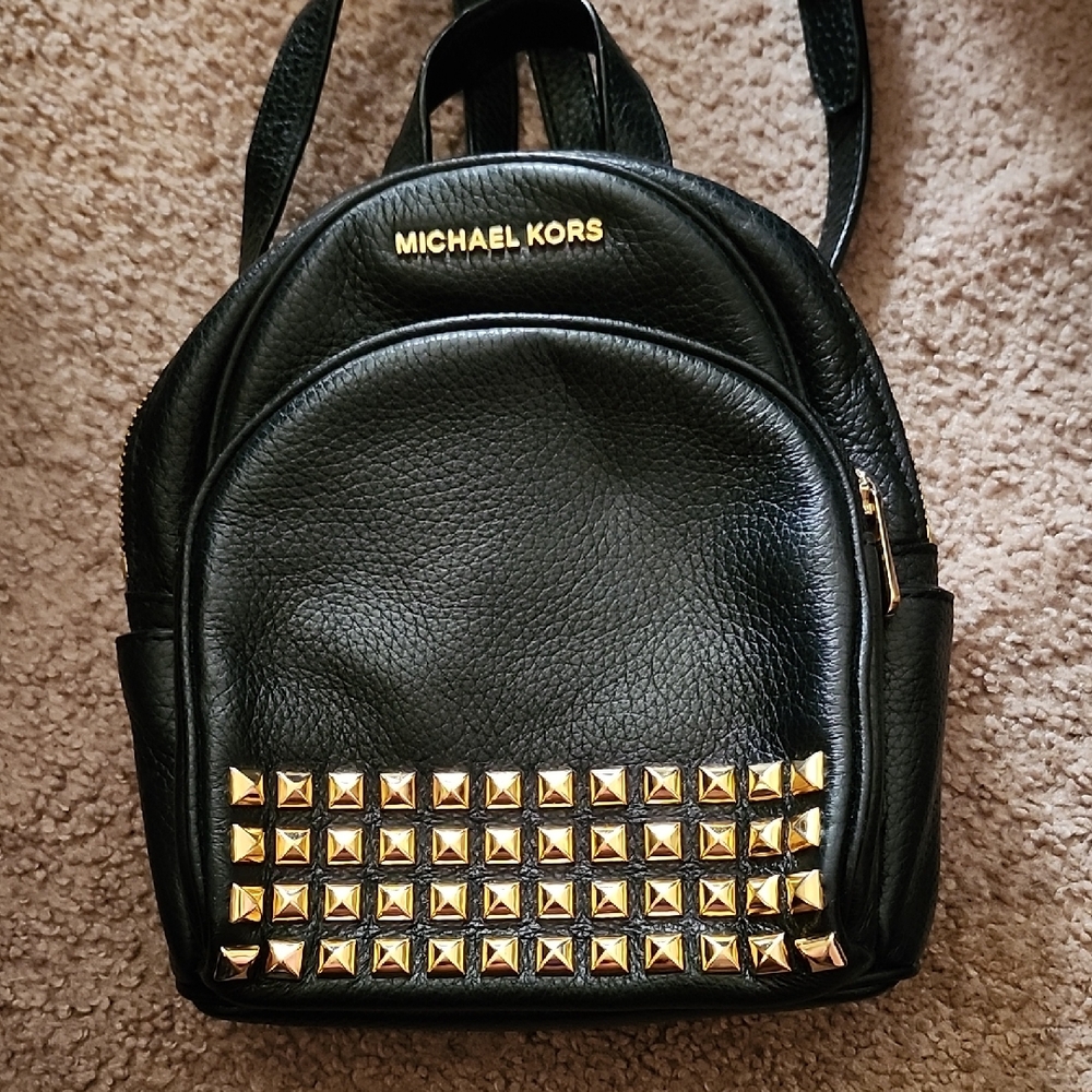 Michael Kors Black Backpack with Gold Studs